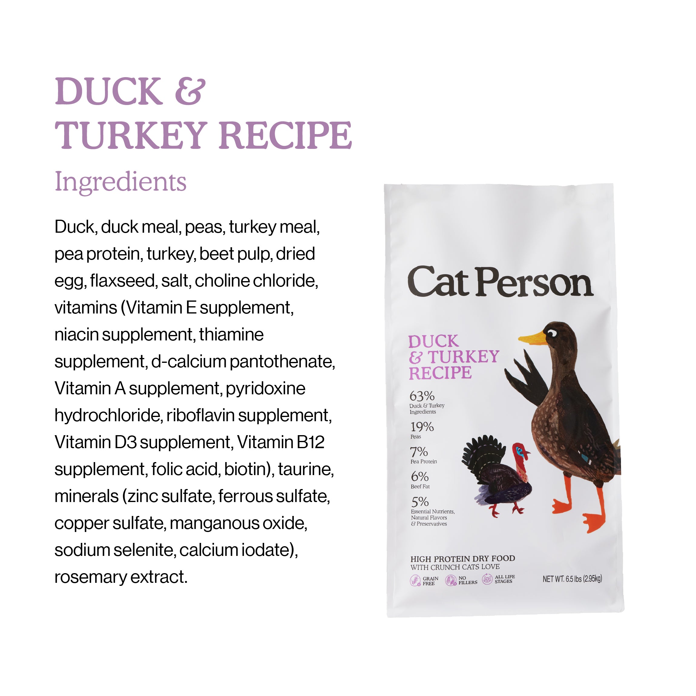 Cat Person by Weruva Duck Turkey Grain Free Dry Cat Food 4 lb Bag