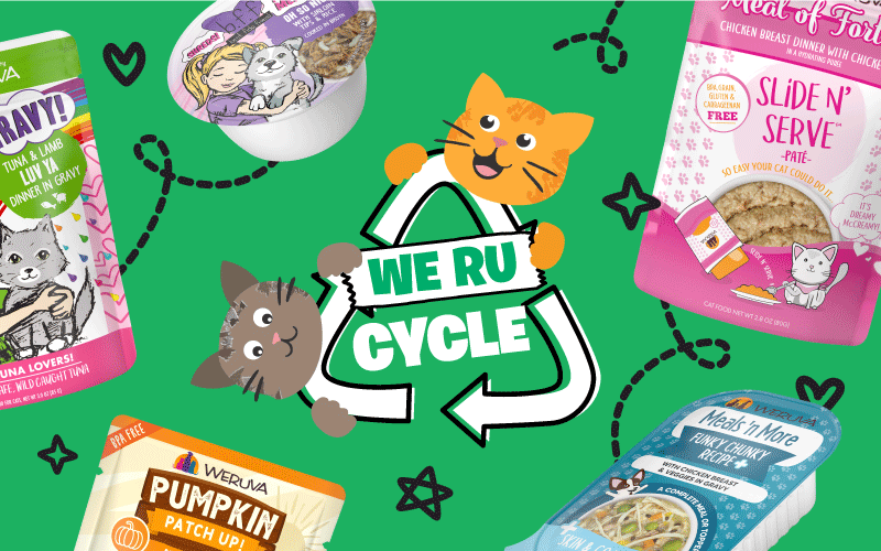 WeRuCycle Banner with Dog & Cat Food Cups and Pouches